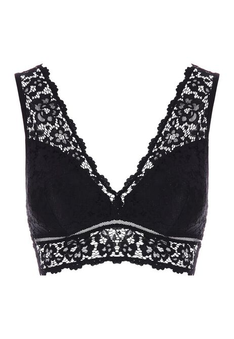 Womens Black Floral Lace Padded Bralette