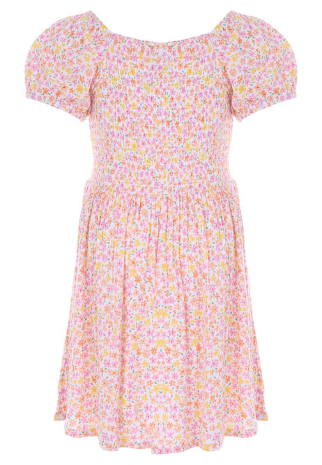 Younger Girls Coral Pink Floral Dress