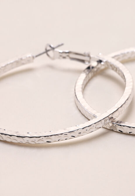 Womens Silver Textured Hoop Earrings