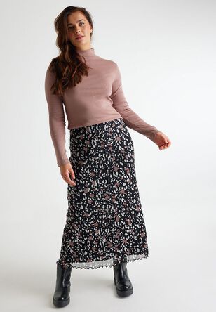 Womens Black Leopard Print Mesh Midi Skirt