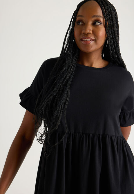 Womens Black Frill Sleeve T-shirt Dress