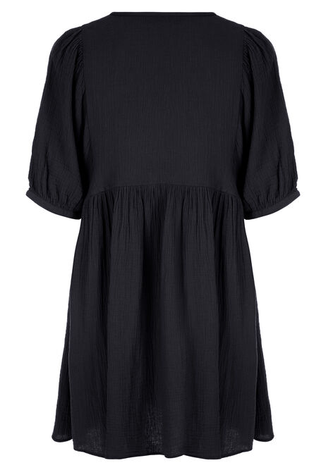 Womens Black Double Cotton Tunic Dress