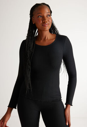 Womens Plain Black Thermal Long Sleeve Top