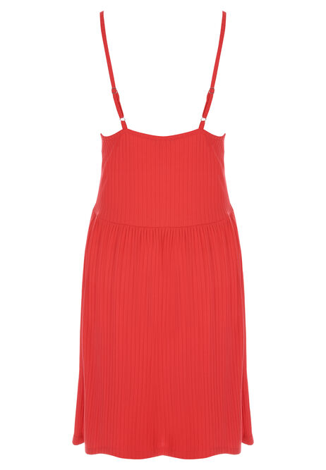 Womens Red Strappy Rib Beach Dress