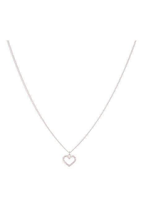 Womens Silver Delicate Heart Drop Necklace