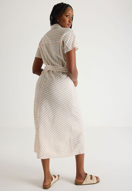 Womens Cream Stripe Shirt Dress