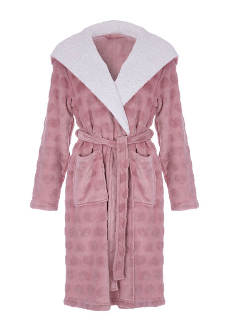 Womens Dusty Pink Heart Print Dressing Gown