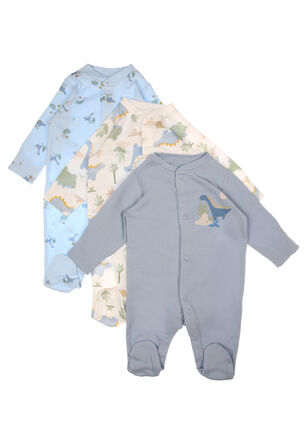 Baby Boy Blue Dinosaur 3pk Sleepsuits