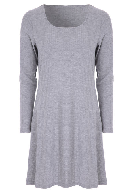 Womens Light Grey Ribbed Fit & Flare Dress