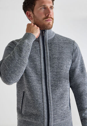 Mens Grey Sherpa Zip Through Cardigan