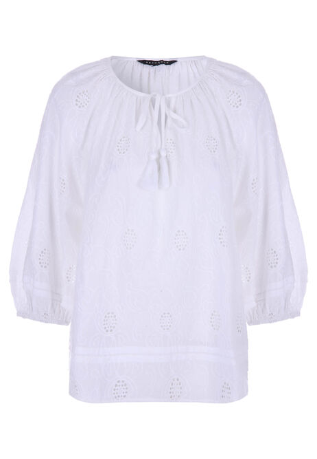 Womens White Broderie Gypsy Blouse