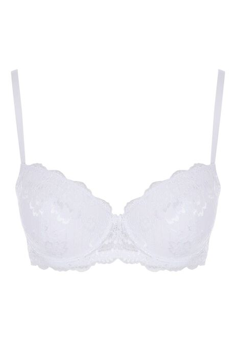 Womens White Floral Lace Balcony Bra