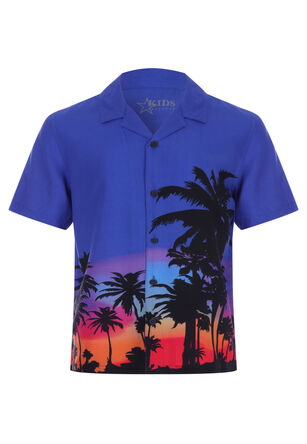 Younger Boys Blue Tropical Print Shirt