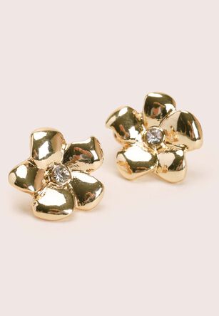 Womens Large Gold Flower Stud Earrings