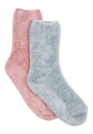 Girls 2pk Pink & Blue Velvet Cosy Socks