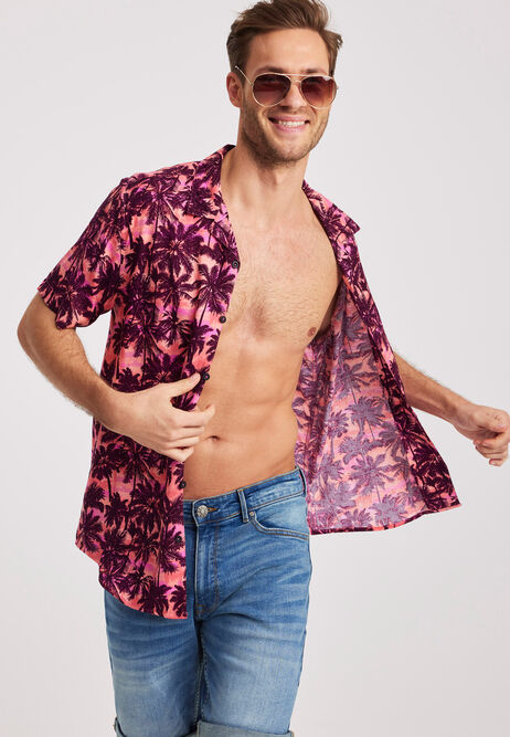 Mens Pink Tropical Print Shirt