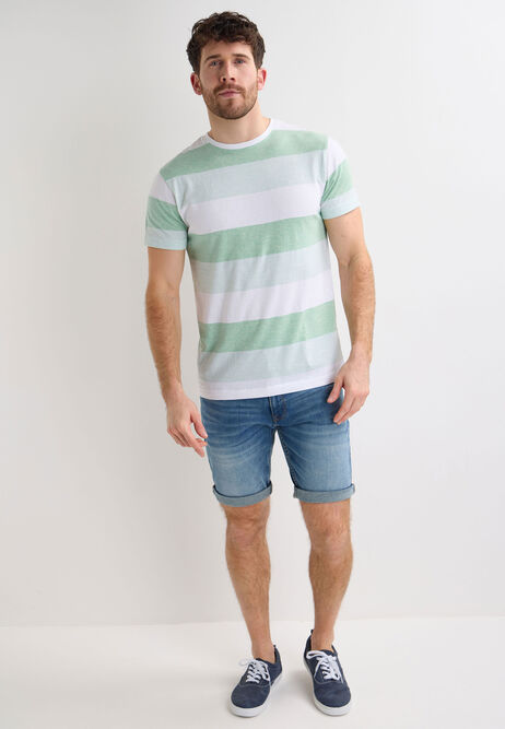 Mens Green Block Stripe Short Sleeve T-Shirt