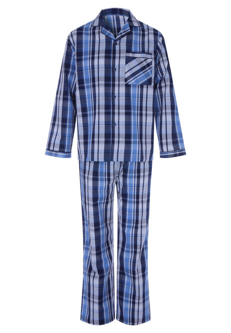 Mens Blue Long Sleeve Check Pyjama Set