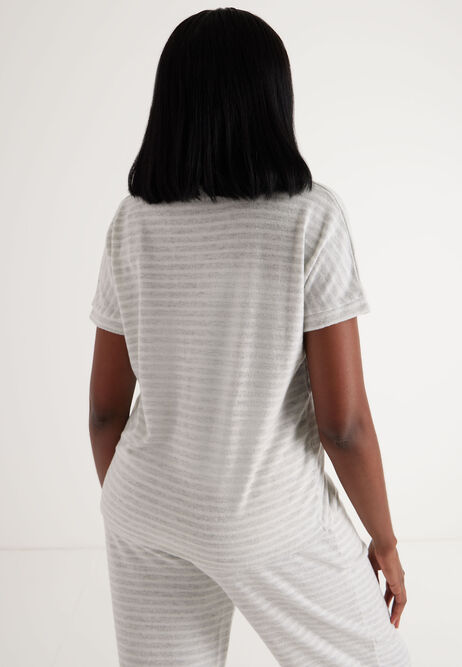 Womens Grey Stripe Soft Touch Pyjama Top