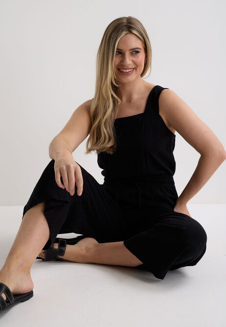 Womens Black Linen Blend Jumpsuit