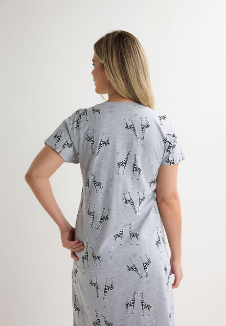 Womens Grey Giraffe Print Essential Nightdress