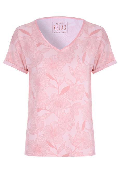 Womens Pink Floral Soft Touch Pyjama Top