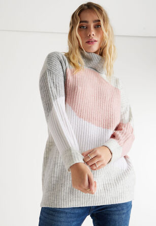 Womens Pink Abstract Colour Block Jumper