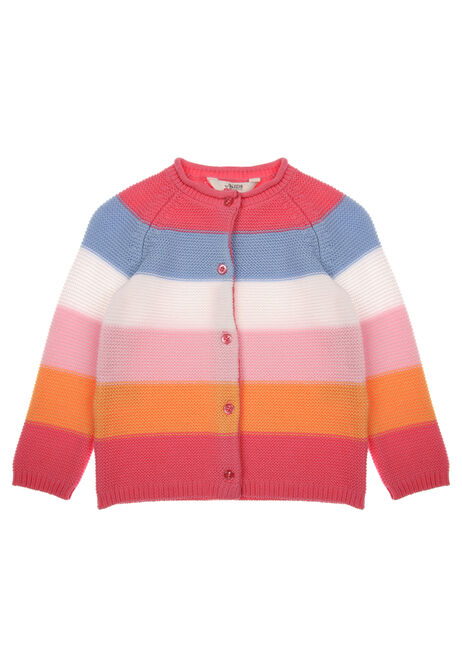 Younger Girls Pink Multi Stripe Knitted Cardigan