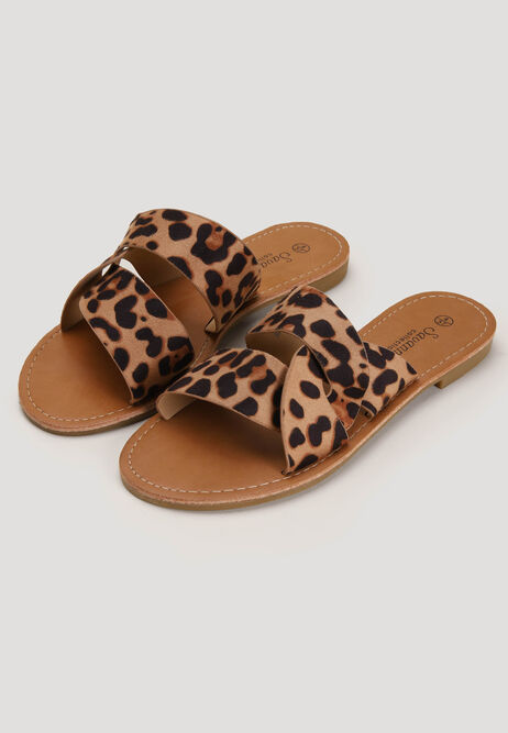 Womens Leopard Print Cross Strap Sandals