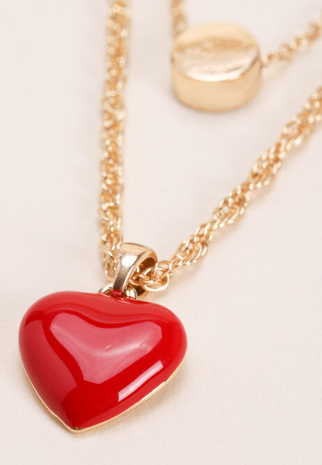 Womens Red Heart Triple Chain Necklace