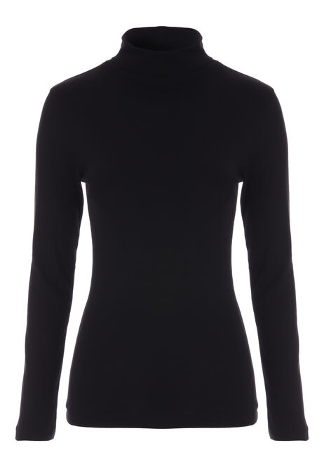 Womens Black Roll Neck Top with Long Sleeves