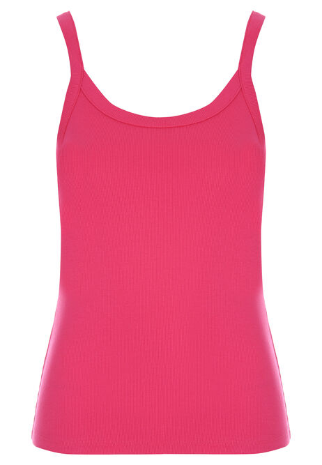 Womens Hot Pink Plain Ribbed Cami Vest Top