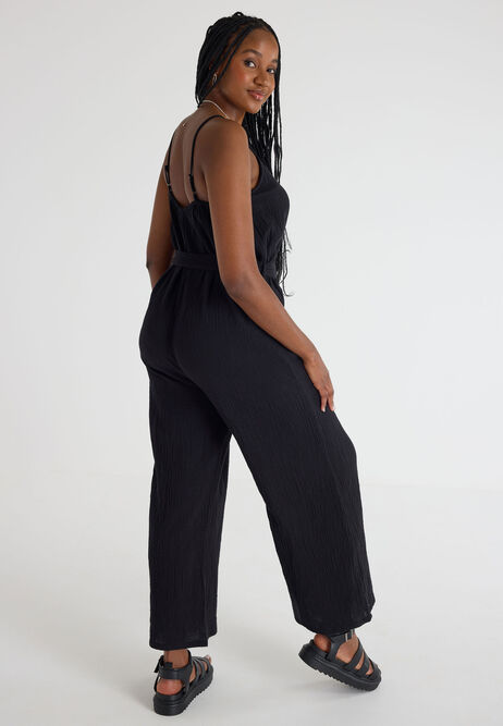 Womens Black Cotton Strappy Jumpsuit
