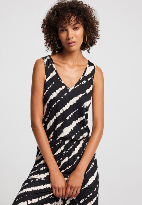 Womens Black & White Print Jersey Jumpsuit