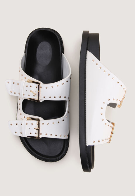 Womens Cream Studded Footbed Sandals