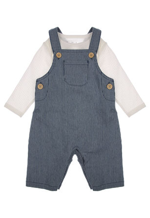 Baby Boys Blue Ticking Stripe Dungarees Set