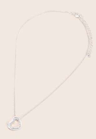 Womens Silver Heart Diamante Charm Necklace