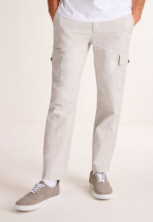 Mens Light Grey Linen Mix Cargo Trousers