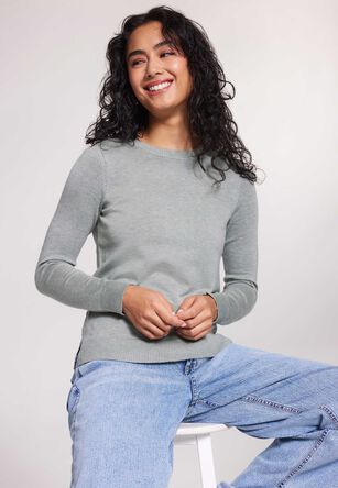 Womens Khaki Plain Crew Neck Jumper