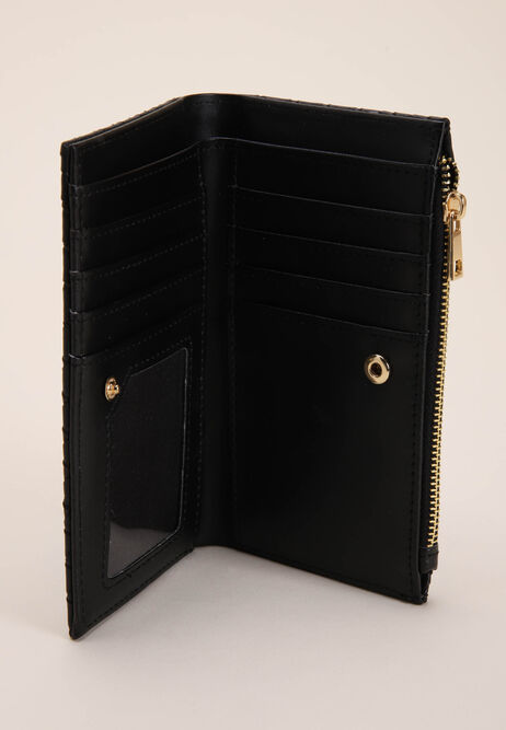 Womens Black Woven Textured Purse