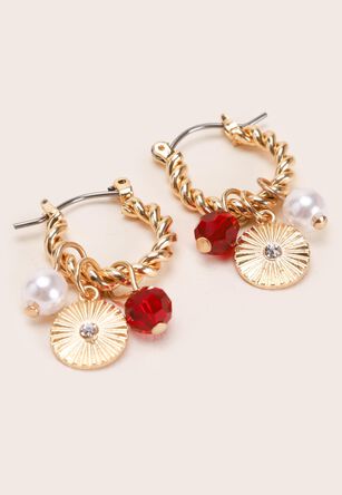 Womens Gold & Red Charm Earrings