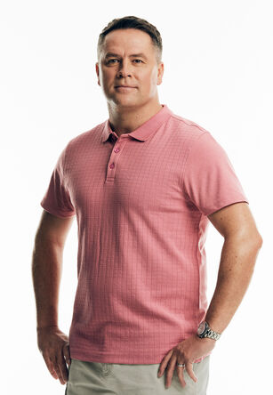 Mens Pink Textured Polo Shirt
