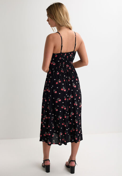 Womens Black Floral & Polka Dot Corset Dress