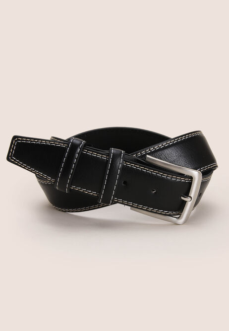 Mens Black Contrast Stitch Leather Lined Belt