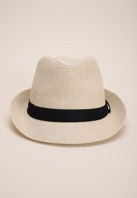 Womens Natural & Black Band Trilby Hat