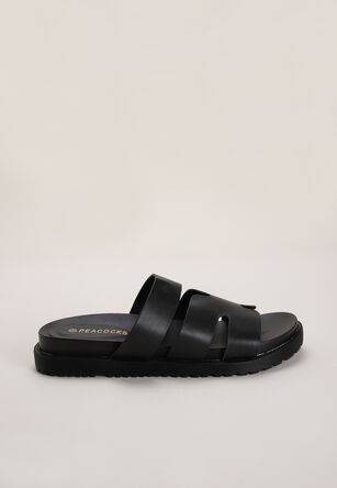 Womens Black H-Strap Footbed Sandals
