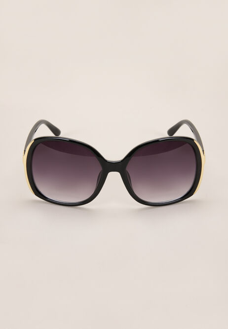 Womens Black & Gold Rectangular Sunglasses