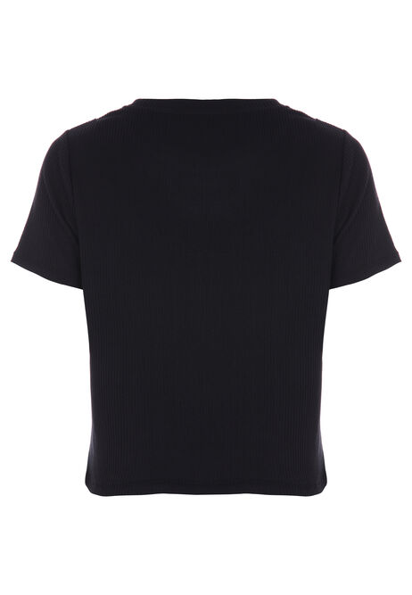 Womens Black Ribbed Soft Touch Short Sleeve T-shirt