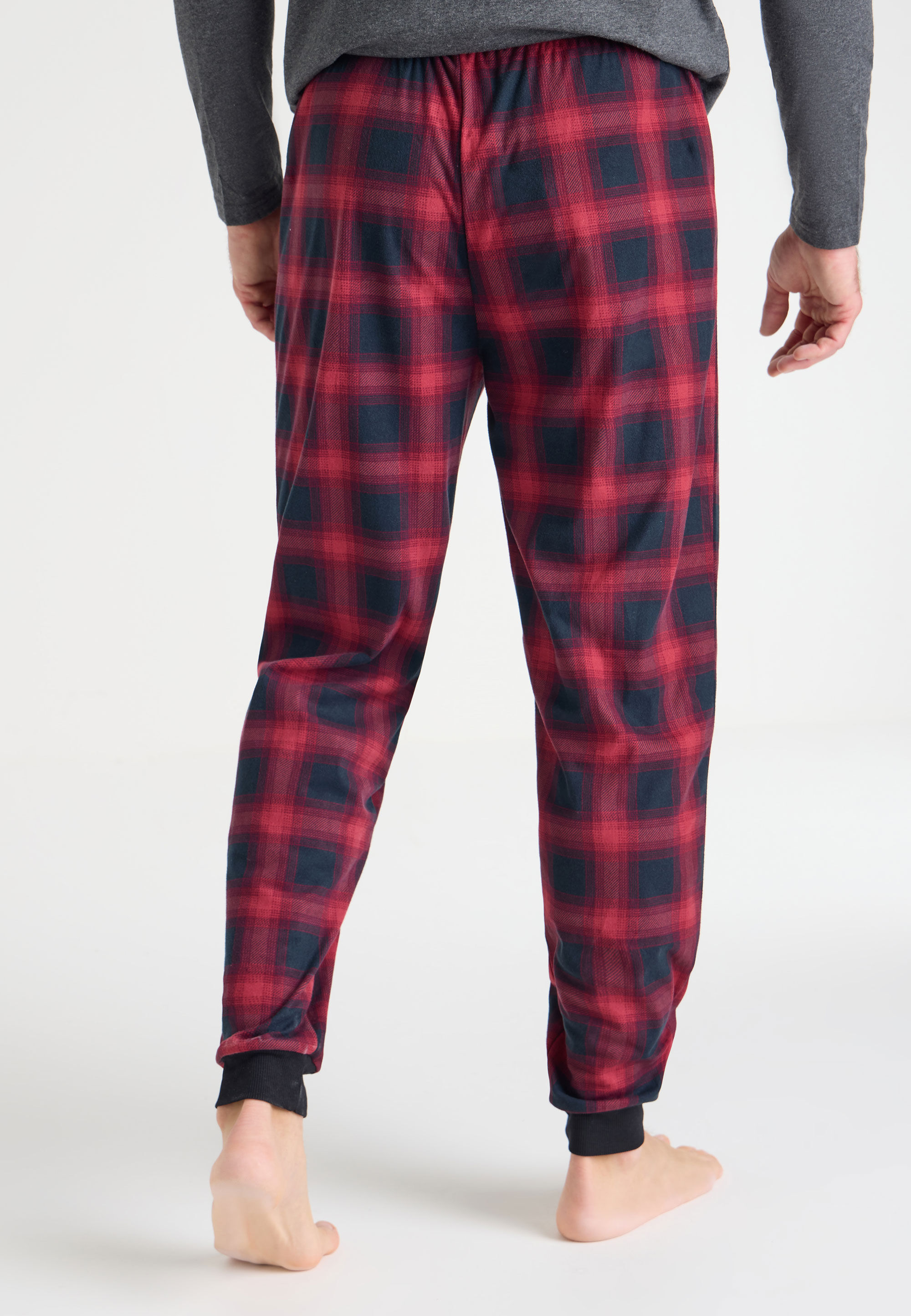 Mens Red Check Fleece Pyjama Bottoms Peacocks