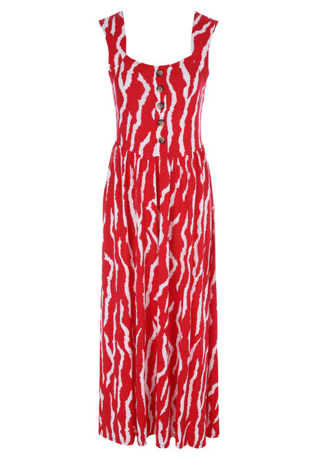 Womens Red Zebra Print Button Front Midi Dress